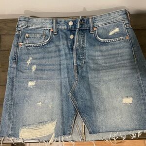 H&M Light Blue Distressed Denim Mini Skirt